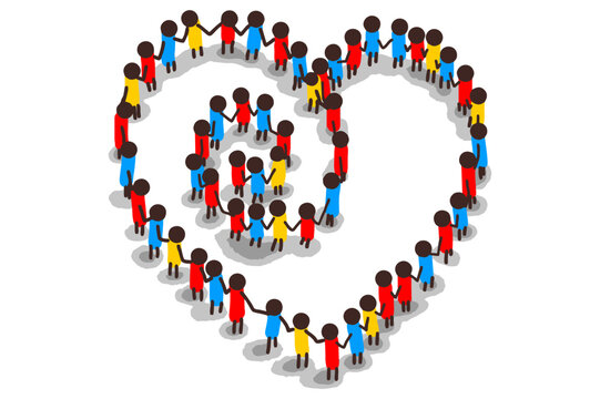 a group of people standing and holding hands forming a love shape
