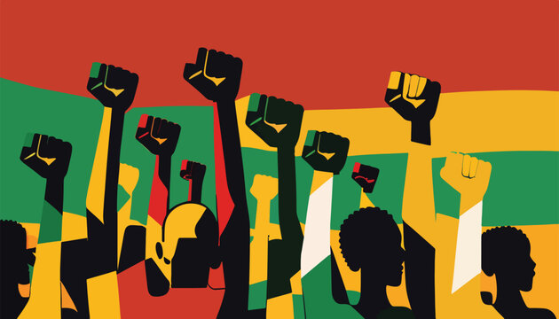 illustration of african american people group standing together, black history month image banner.