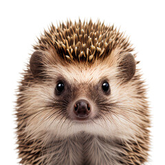 hedgehog face shot isolated on transparent background cutout