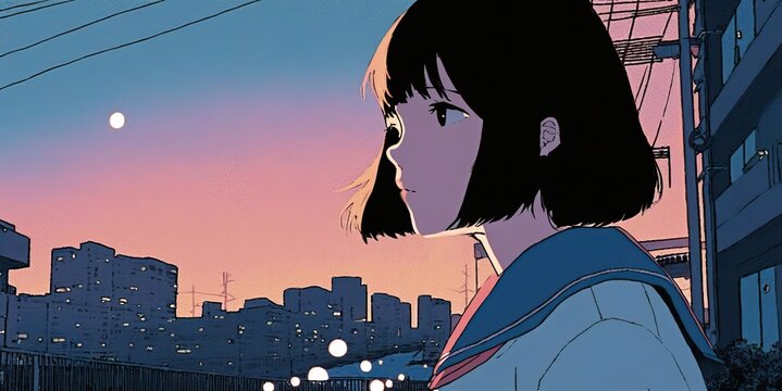 4K resolution or higher, Nostalgic feelings, retro, girl Poster, lofi flat color