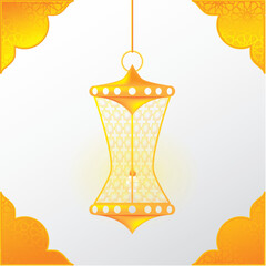 Golden Arabian Lantern on White Background Vector Illustration 