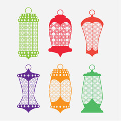 Flat Colorful Arabian Lantern Set Vector Illustration 