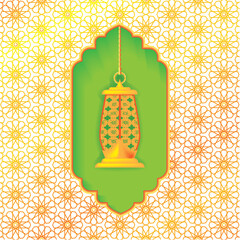 Golden Arabian Lantern on White and Gold Background Vector Illustration 