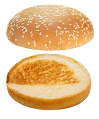 Freshly baked Hamburger bread isolated on white background, Hamburger bread on white PNG file.