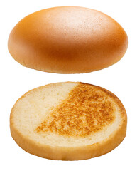 Freshly baked Hamburger bread isolated on white background, Hamburger bread on white PNG file.