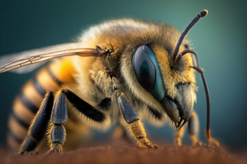 A close-up selective focus shot of a honey bee. Generative AI