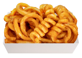 Twister Fries in paper plate on white background, French fries on white PNG File.