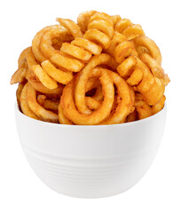 Twister Fries in paper plate on white background, French fries on white PNG File.