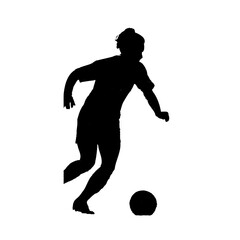 Fototapeta na wymiar silhouette of a soccer player when playing ball with transparent background