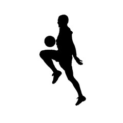 Fototapeta na wymiar silhouette of a soccer player when playing ball with transparent background
