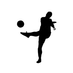 silhouette of a soccer player when playing ball with transparent background