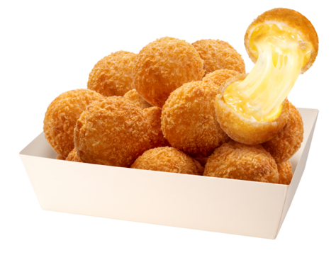 Crispy Cheese ball with stretch cheese isolated on white background, Cheese ball or cheesy puffs on white PNG File.