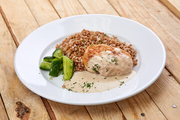 buckwheat with cutlet and cucumber