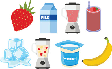 Set of Juice and Smoothies Flat Design Illustration