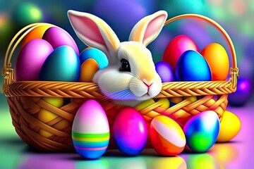 Fototapeta na wymiar Easter Bunny and Eggs. Created with Generative AI, Artificial Intelligence