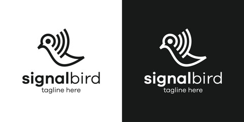 logo design bird and signal wireless network icon vector illustration