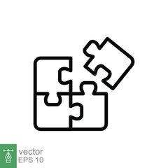 Puzzle jigsaw line icon. Simple outline style. Join teamwork, challenge, square, block, part, business logo concept design. Vector illustration isolated on white background. EPS 10.