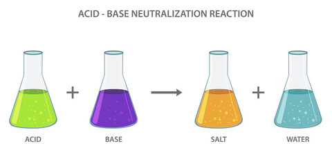 Acid base neutralization reaction  producing a salt and water vector illustration