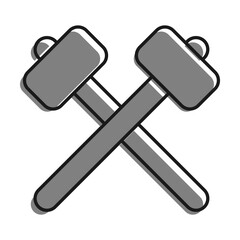 Linear filled with gray color icon, Crossed Hammers. Blacksmith Craft, Production Of Metal Products. Simple black and white vector Isolated On white background