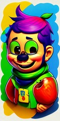 Fototapeta premium Cute Cartoon Apple Character, Image Clip Art Illustration created by generative AI.