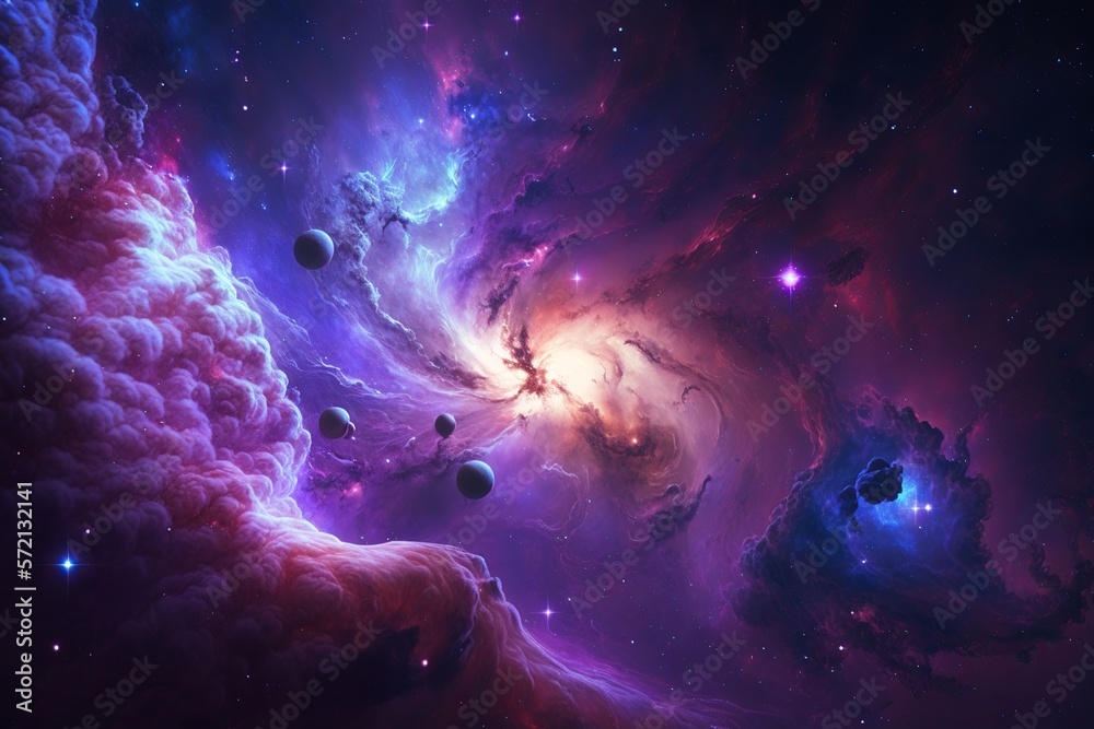 Wall mural purple galaxy universe background, generative ai