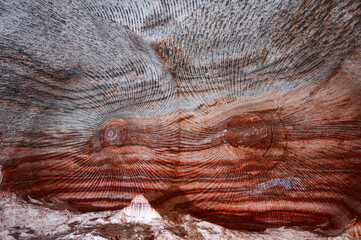 Amazing colorful patterns on walls of sylvinite salt quarry