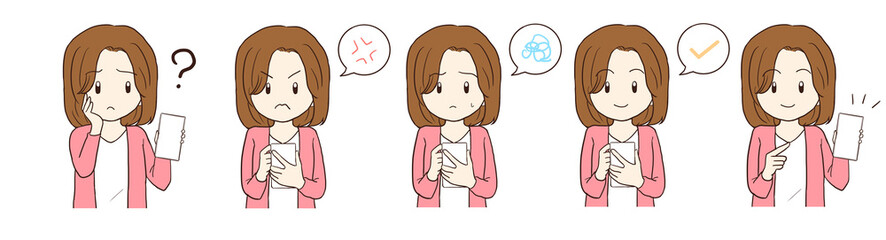 スマホを持つ女性セット