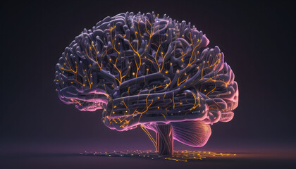 spread of digital brain connections. Artificial intelligence and the idea of neural networks. Future Concept for mapping the brain's neuronal connections and connectome. Generative AI