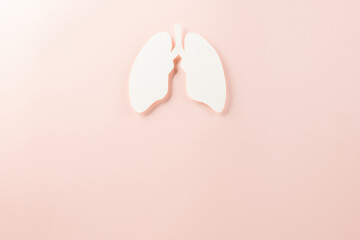 World tuberculosis day. Top view Lungs paper decorative symbol on pastel pink background, copy space, concept of world TB day, no tobacco, Medical and healthcare, lung cancer awareness, 24 March