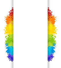 Colorful rainbow frame with empty place for text.  Abstract background with painted watercolor splashes. Bright color spray paints explosion. Vector design template for poster, banner.