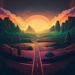 Beautiful Sunset And a Road Going through 