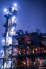 oil refinery at night