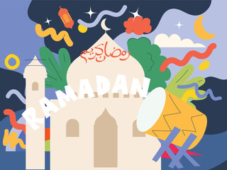Colorful ramadan kareem greeting card background with geometric shapes