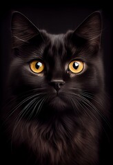 black cat black background golden eyes portrait
