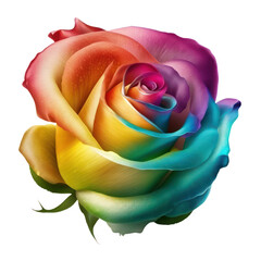 Fototapeta na wymiar Rainbow colors, colorful rose isolated on transparent background, close up. PNG, Generative AI