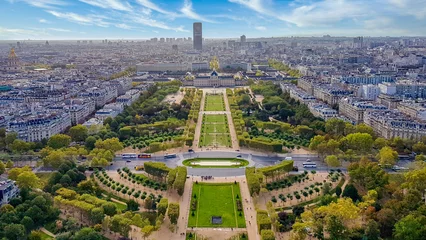Photo sur Plexiglas Paris Vista aérea del Campo de Marte, Champ de Mars, visto des la Torre Eifel, en Paris, francia.