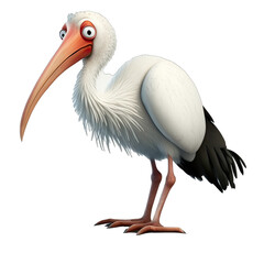 Fototapeta premium Cute Animation Cartoon Character Animal Ibis Design Elements Isolated on Transparent Background: Clear Alpha Channel Graphic for Overlays Web Design, Digital Art, PNG Image (generative AI)