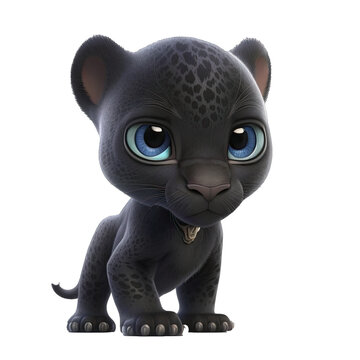 Cute Animation Cartoon Character Animal Panther Design Elements Isolated on Transparent Background: Clear Alpha Channel Graphic for Overlays Web Design, Digital Art, PNG Image (generative AI)