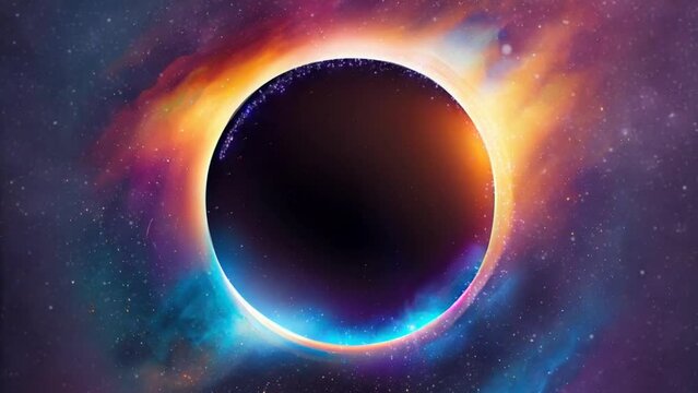 Mesmerizing animated video seamless 4K loop, empty black hole surrounded by swirling galaxies and a circular epic wormhole center, stunning awe-inspiring promo ad music visualizer (generative AI, AI)