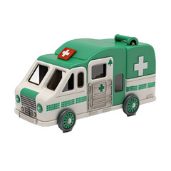 Cute Baby, Toddler, Kid Toy Ambulance Character Design Elements Isolated Transparent Background: Clear Alpha Channel Graphic for Overlays Web Design, Digital Art, PNG Image (generative AI)