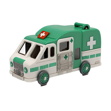 Cute Baby, Toddler, Kid Toy Ambulance Character Design Elements Isolated Transparent Background: Clear Alpha Channel Graphic for Overlays Web Design, Digital Art, PNG Image (generative AI)