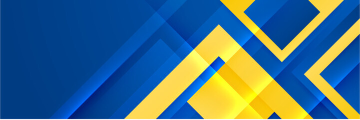 Electric Blue and Yellow Geometric Abstract Banner, Vector Background