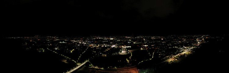 Russia, Vladimir. City center panorama. Night aerial view