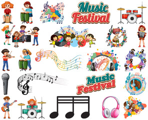 Fototapeta premium Kids musical instruments and music symbols set