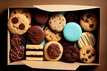 Assorted cookies in cardboard box