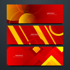 Set of modern red and yellow abstract geometric design banner background