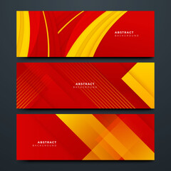 Set of modern red and yellow abstract geometric design banner background
