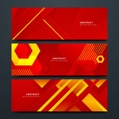 Set of modern red and yellow abstract geometric design banner background