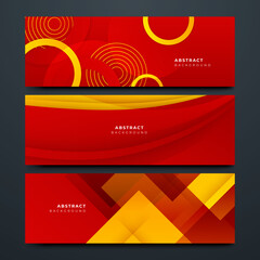 Set of modern red and yellow abstract geometric design banner background