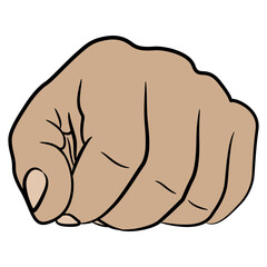 Front view of a human hand hold in fist. Cartoon style.